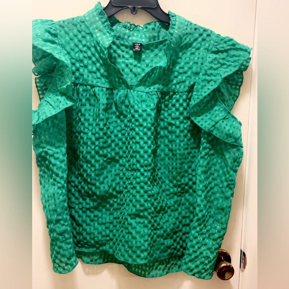 SHEIN Green Semi-Sheer Check Blouse